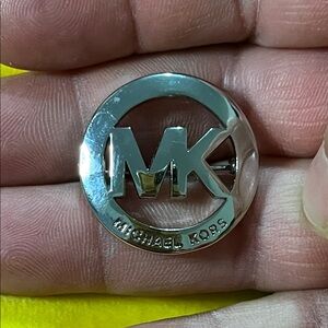 Michael Kors Polished Silver MK Circle Brooch